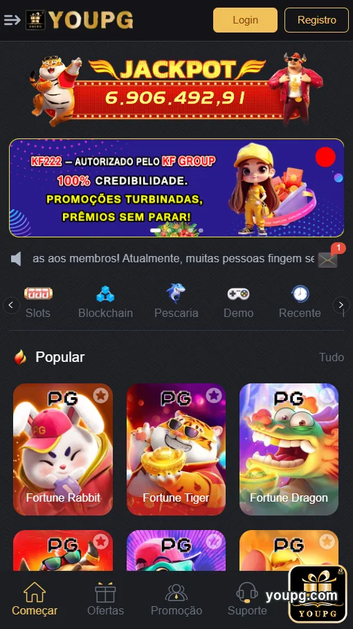 Variedade de slots em cassino online YouPG